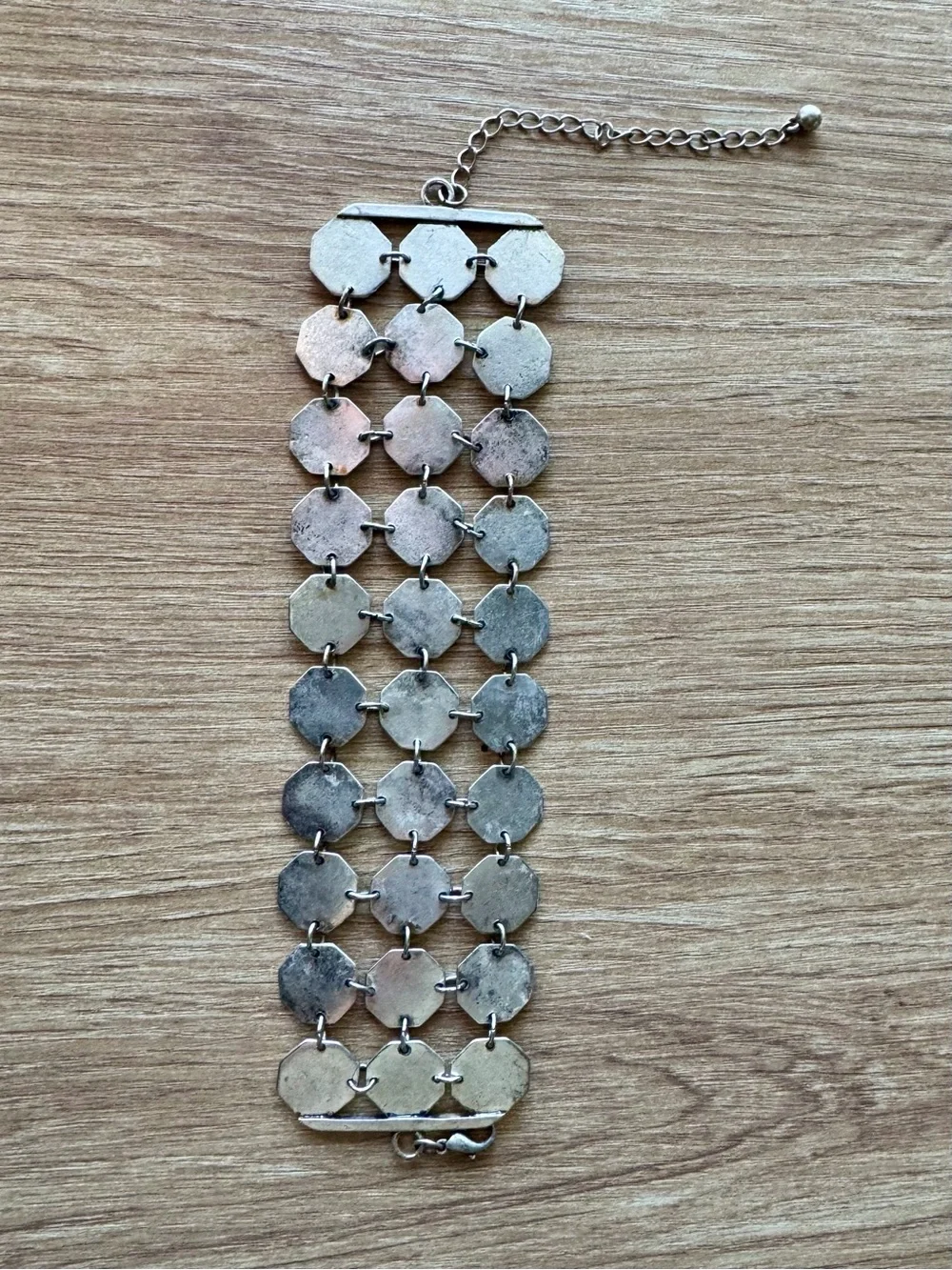 Vintage 90s Grunge Brutalist Silver Triple Strand Geometric Octagon Bracelet